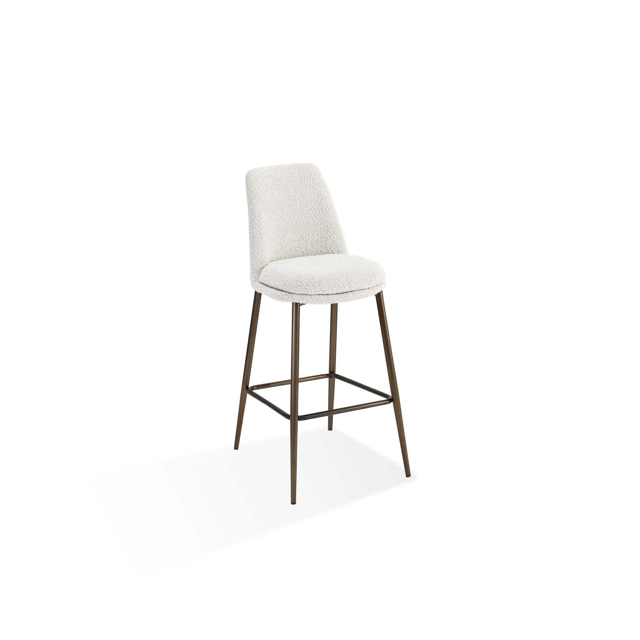 Wyatt Upholstered Bar Stool in Ricotta Boucle and Bronze Metal