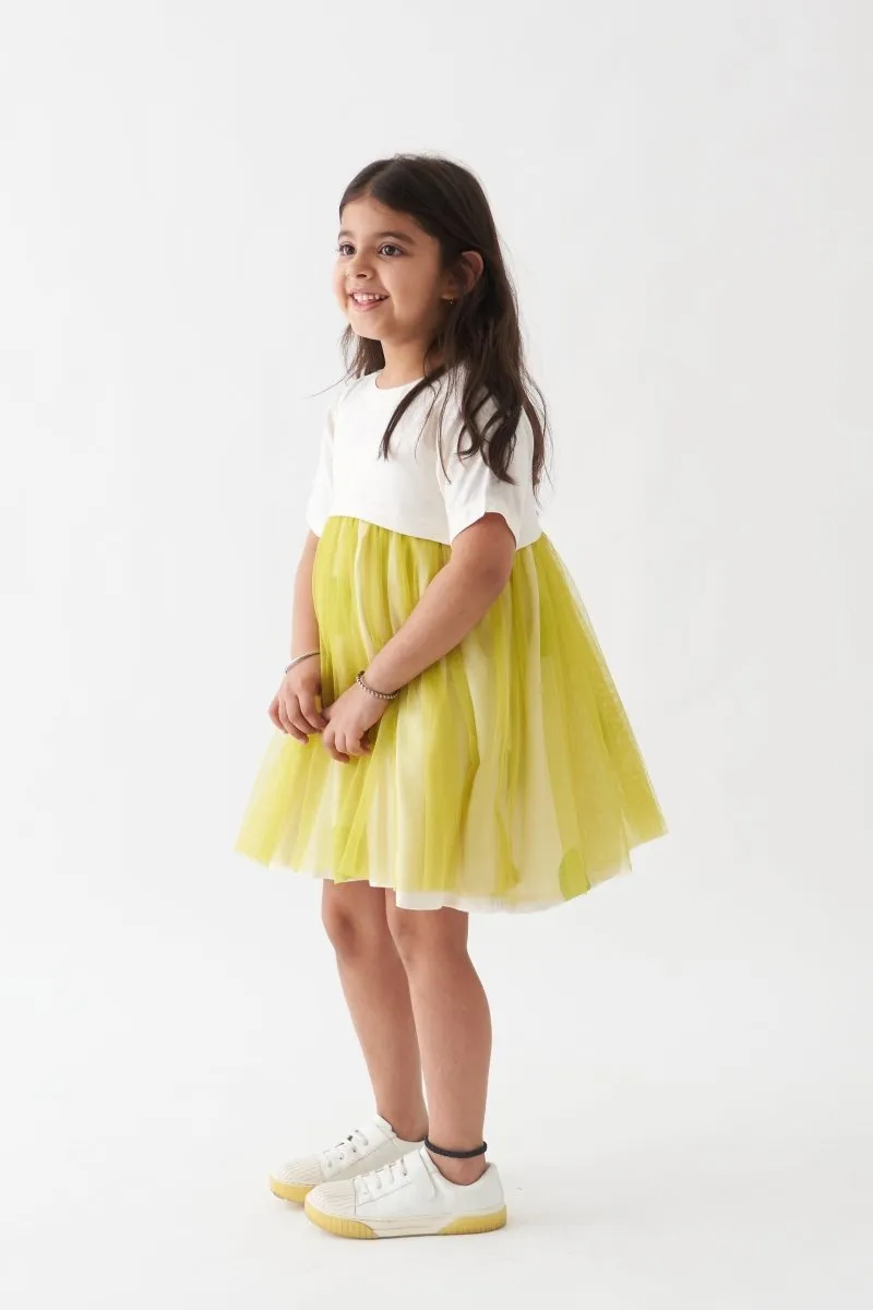 Yoke Dress - Lime Polka