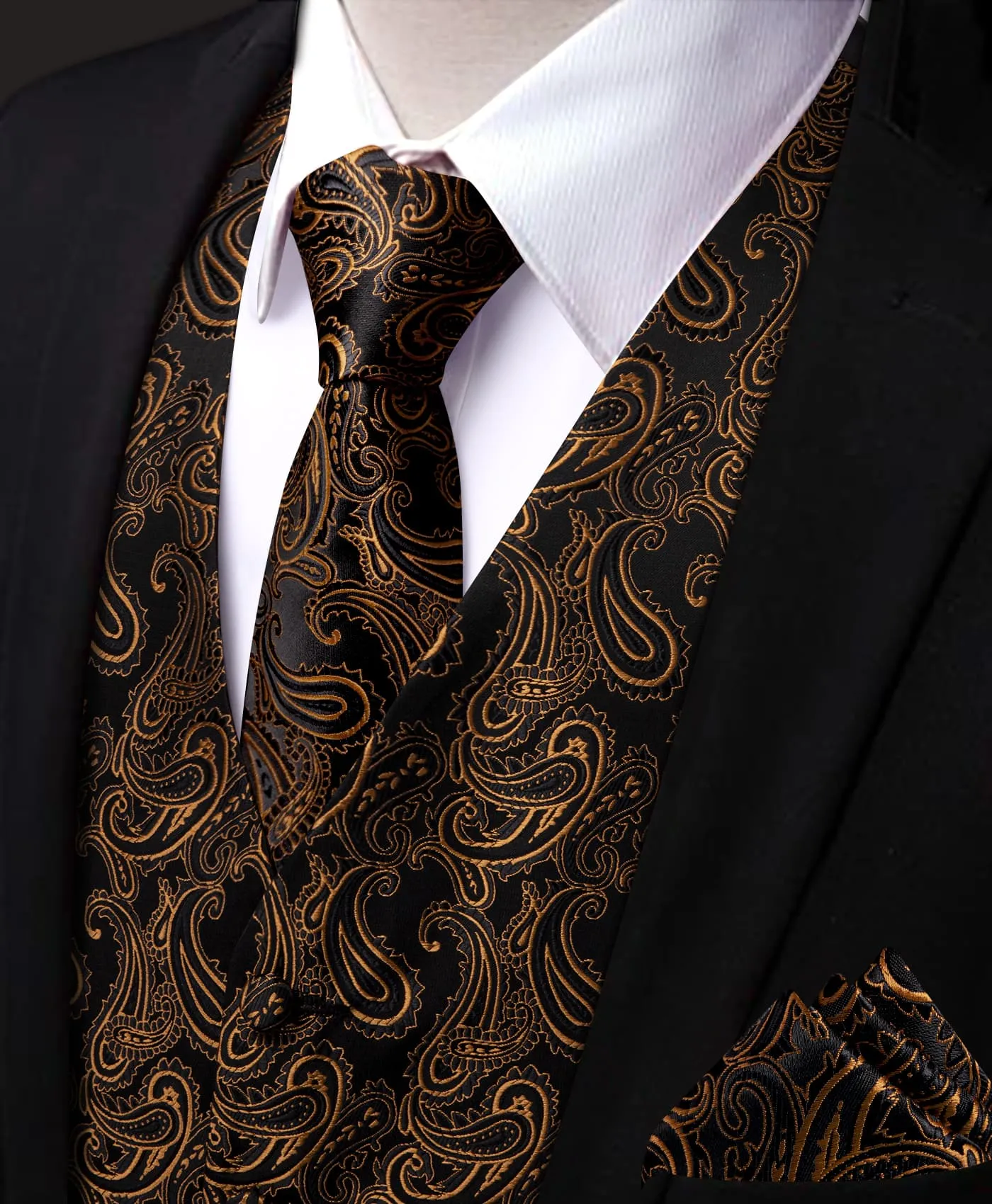 YourTies Brown Paisley Sleeveless Wedding Vest Necktie Set for Men