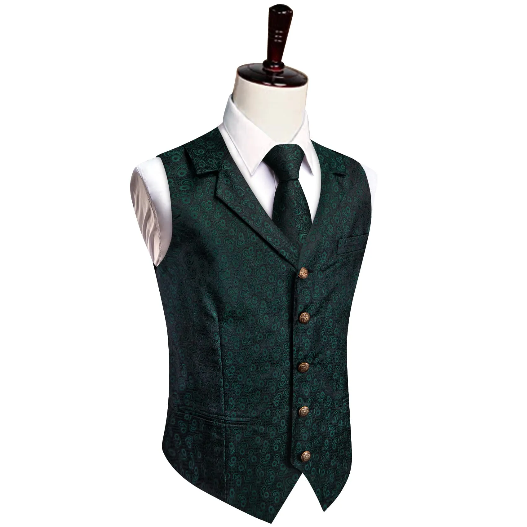 YourTies Jungle Green Wedding Waistcoat Mens Paisley Vest Necktie Set