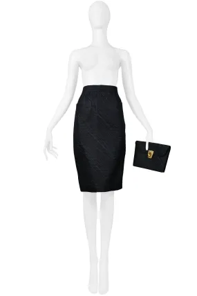 YVES SAINT LAURENT YSL BLACK PENCIL SKIRT & GEM CLUTCH SET