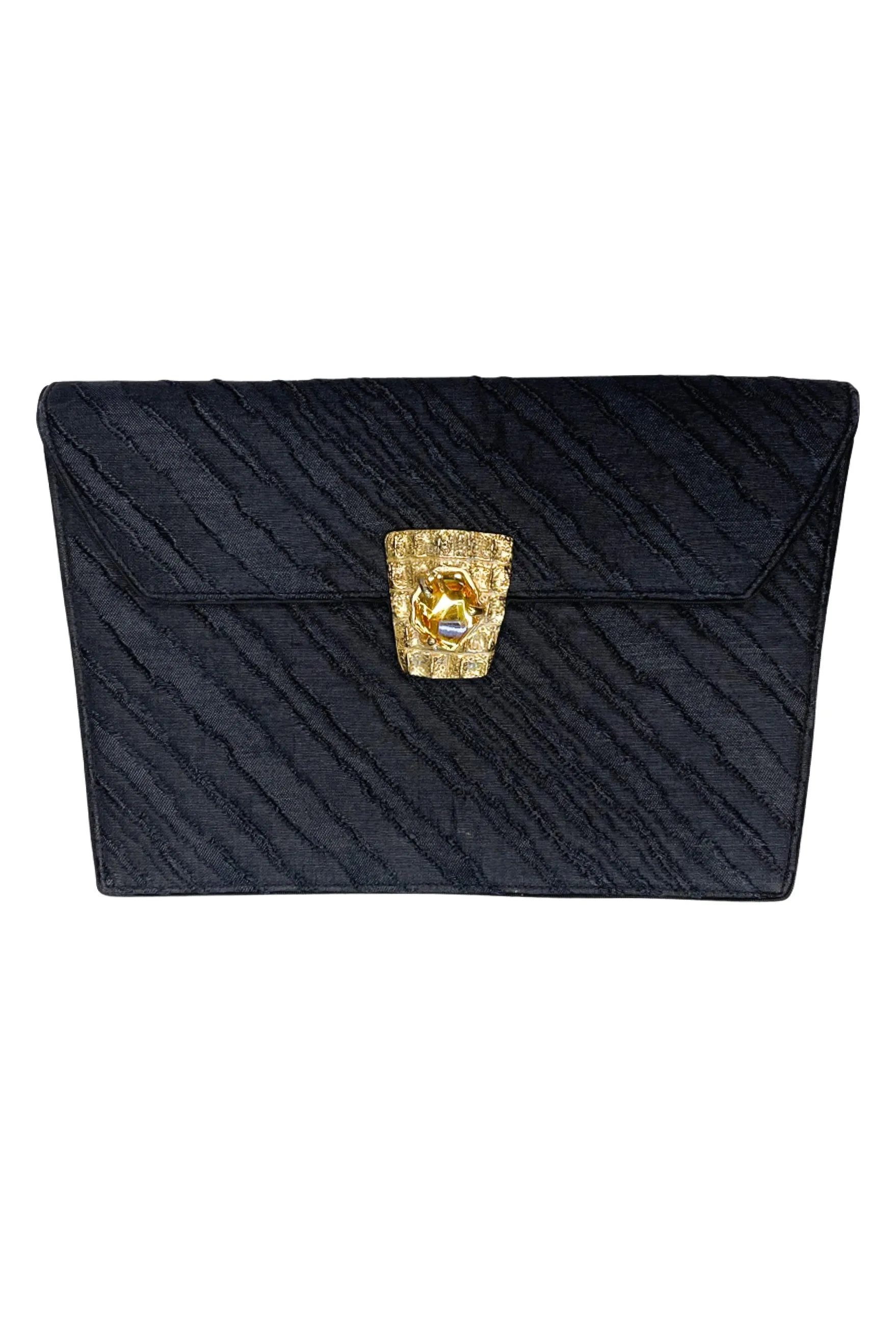 YVES SAINT LAURENT YSL BLACK PENCIL SKIRT & GEM CLUTCH SET