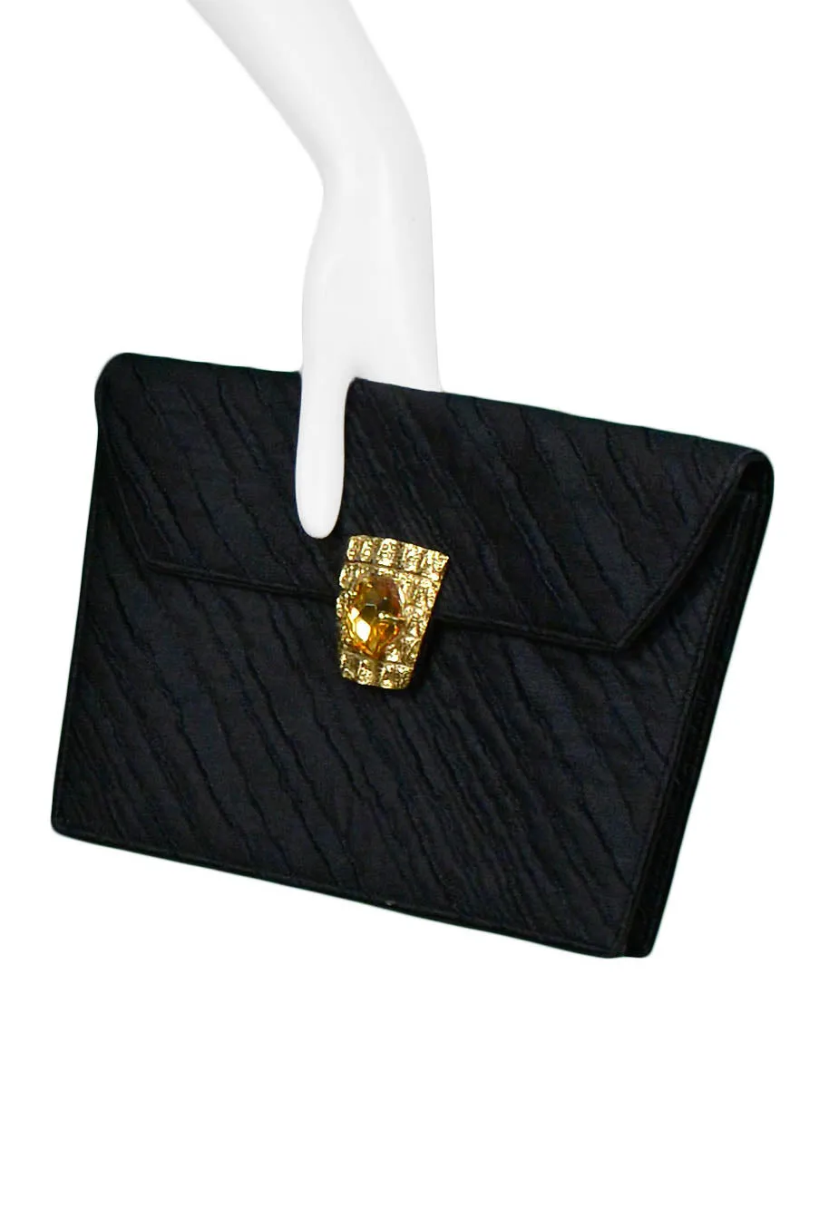 YVES SAINT LAURENT YSL BLACK PENCIL SKIRT & GEM CLUTCH SET