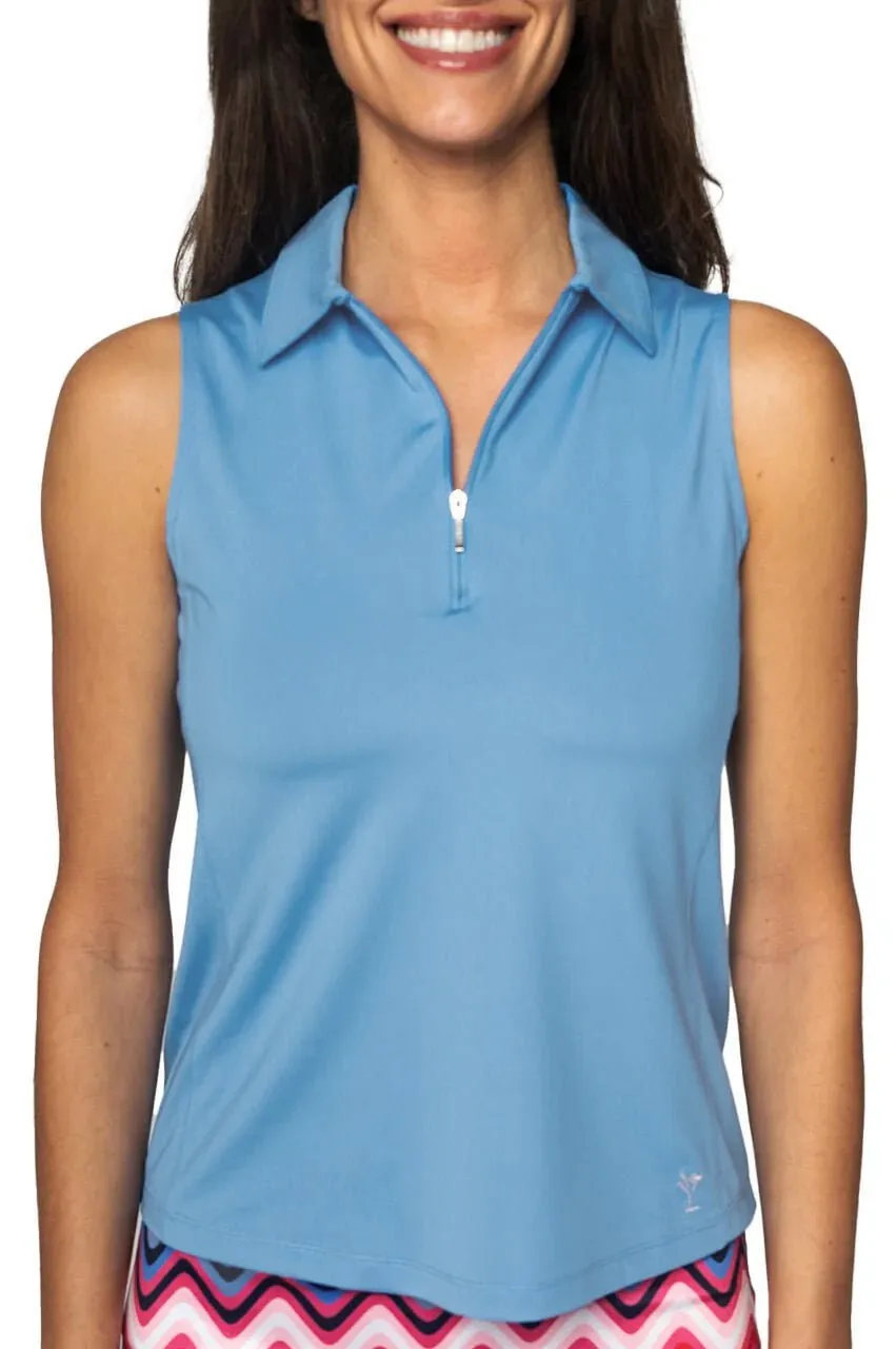 Zoo Blue Sleeveless Zip Polo